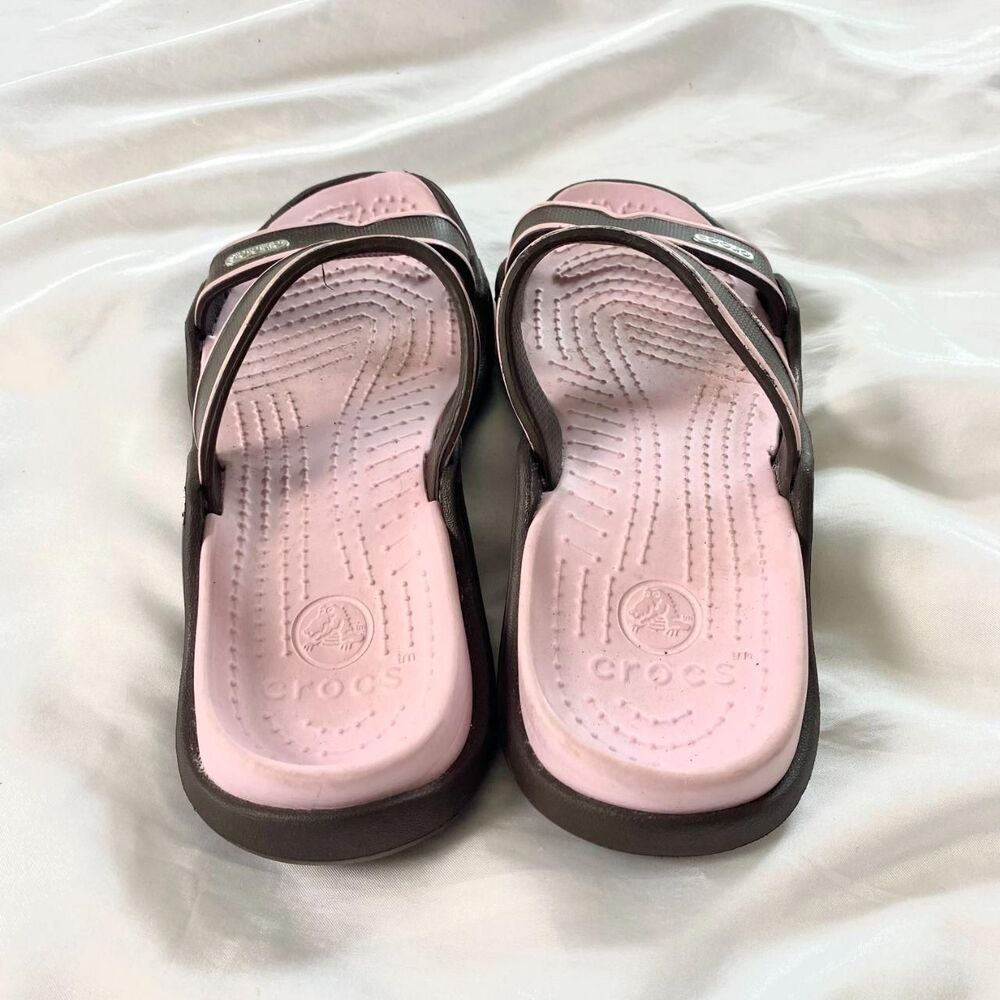 brown and pink Crocs Florence slide sandals US 7 Discontinued - Picture 4 of 7